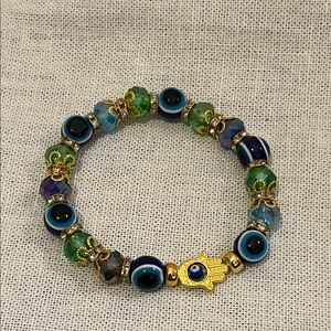Gold and Blue Eye of Protection Bracelet